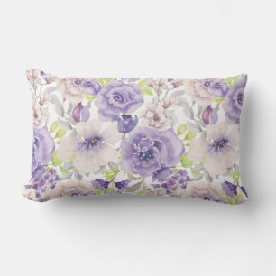 Coussin Rectangle Fleur botanique aquarelle de lilas pourpre
