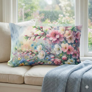 Coussin Rectangle Fleur d'aquarelle Cottagecore sous la pluie de pri