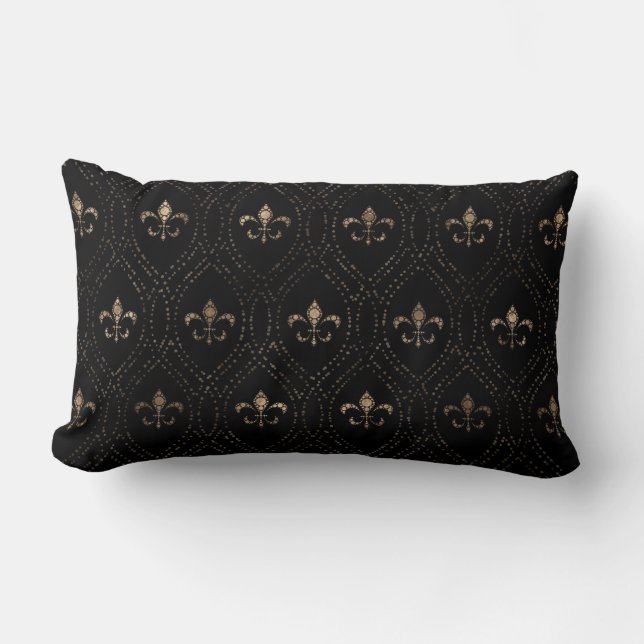 Coussin Rectangle Fleur de lis art motif noir et or (Recto)