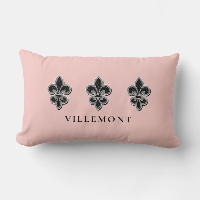 Coussin Rectangle Fleur De Lis Rose Noir Et Blanc  (Recto)