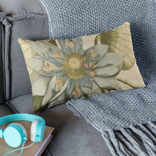 Coussin Rectangle Fleur de Lotus Bleu sur Arrière - plan Tan avec éc
