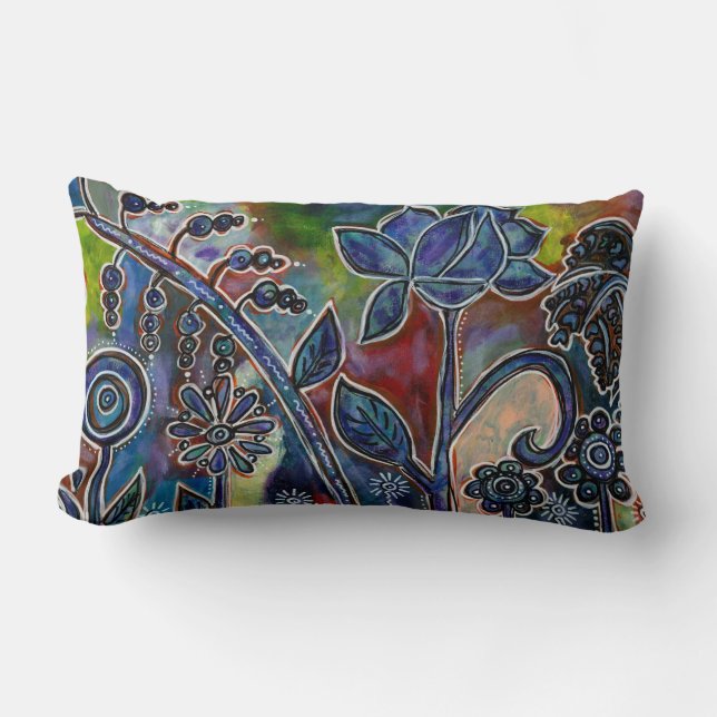 Coussin Rectangle Fleur de Lotus Jardin fantasmagorique Art original (Recto)