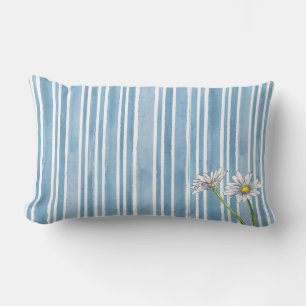 Coussin Rectangle Fleur de pâle bleu en bandes inégales aquarelle Da