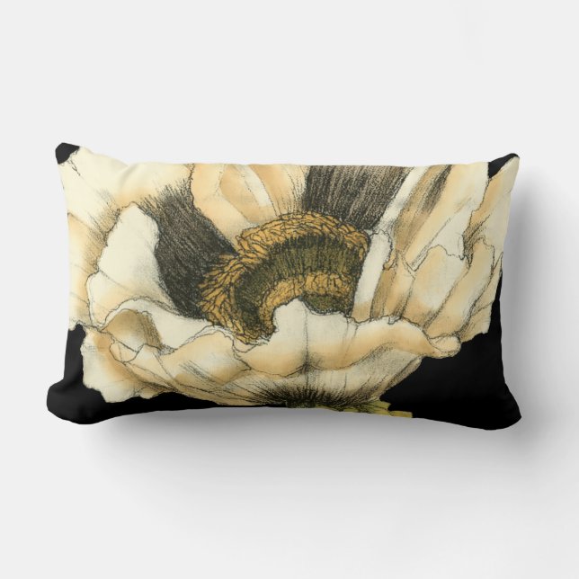 Coussin Rectangle Fleur de pavot à crème sur Arrière - plan noir (Recto)