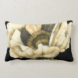 Coussin Rectangle Fleur de pavot à crème sur Arrière - plan noir