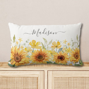 Coussin Rectangle Fleur jaune de monogramme Tournesol floral botaniq