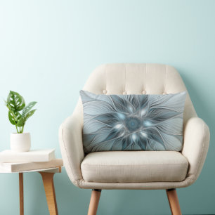 Coussin Rectangle Fleur Joyeuse Abstrait gris bleu floral Fractal