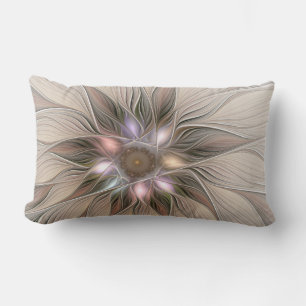 Coussin Rectangle Fleur joyeuse abstraite beige marron floral fracta