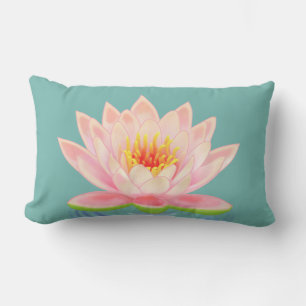 Coussin Rectangle Fleur Lily d'eau rose Turquoise