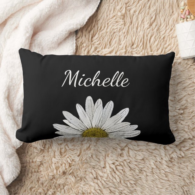 Coussin Rectangle Fleur marguerite moderne noir blanc mignonne (Couverture)
