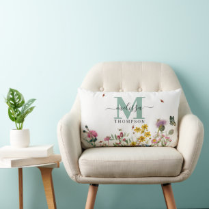 Coussin Rectangle Fleur sauvage d'aquarelle Insectes Floral Spring G