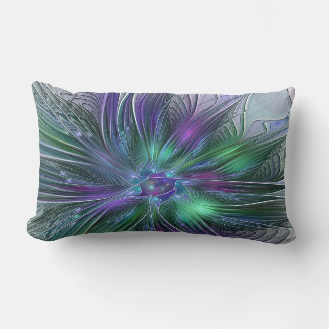 Coussin Rectangle Fleur vert violet Art Abstrait moderne Fractal (Recto)