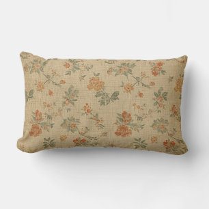 Coussin Rectangle Fleur vintage orange brûlé et vert sauge