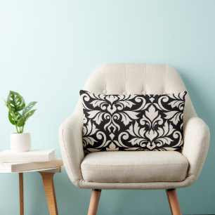 Coussin Rectangle Fleurir Damassé Art I Crème sur Noir