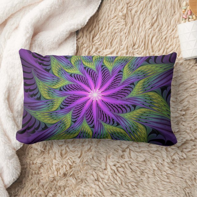 Coussin Rectangle Fleuron vert violet Art Abstrait fractal moderne (Couverture)