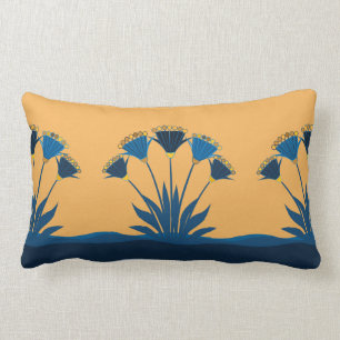 Coussin Rectangle fleurs Abstraites, jaune moutarde, bleu marine, or