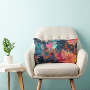 Coussin Rectangle Fleurs Abstraites Peintes Grosses Mums