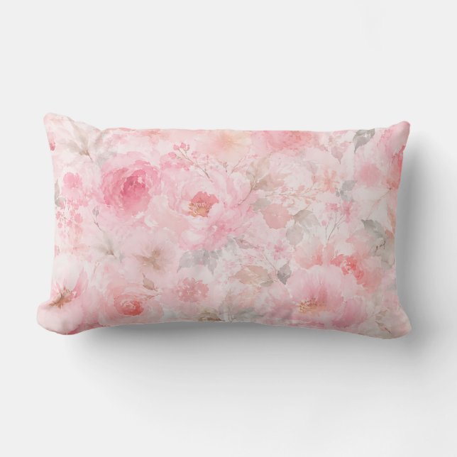 Coussin Rectangle Fleurs aquarelles Blush Bloom (Recto)