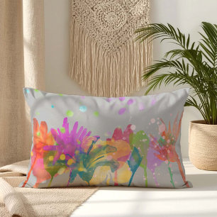 Coussin Rectangle Fleurs aquarelles colorées sur gris clair