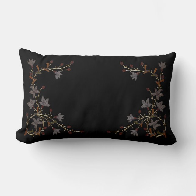 Coussin Rectangle Fleurs Art Déco sur fond noir (Recto)