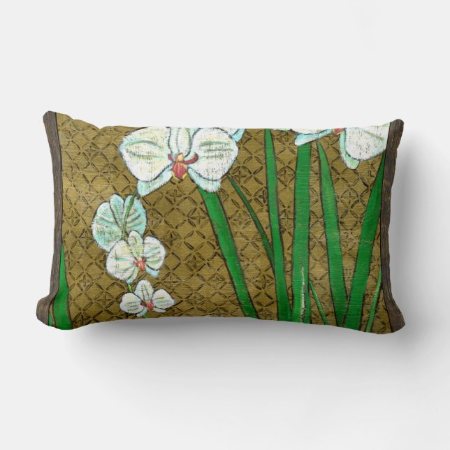 Coussin Rectangle Fleurs blanches et tiges vertes à la frontière Bro (Recto)