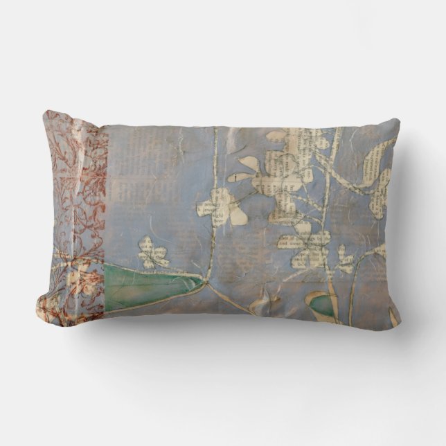 Coussin Rectangle Fleurs blanches sur Arrière - plan de papier journ (Recto)