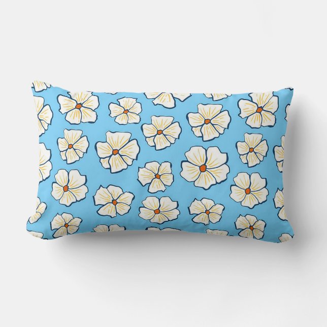 Coussin Rectangle Fleurs blanches sur fond bleu (Recto)
