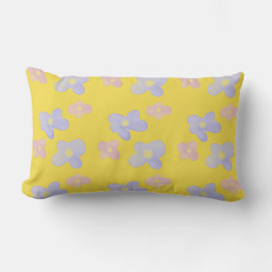 Coussin Rectangle Fleurs bleu rose sur jaune vif