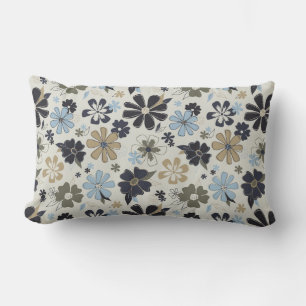 Coussin Rectangle Fleurs Bleu Tan Plan Floral