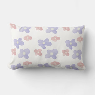 Coussin Rectangle Fleurs bleues roses sur blanc