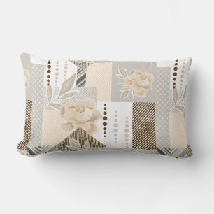 Coussin Rectangle Fleurs crème sur fond blanc