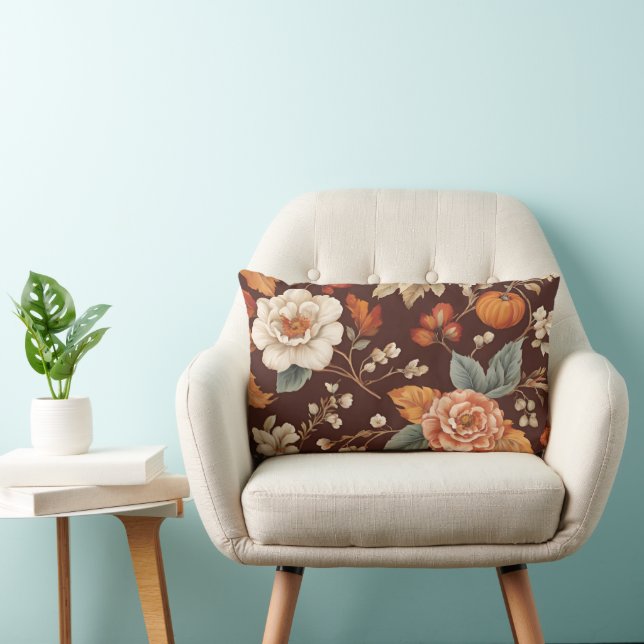 Coussin Rectangle Fleurs d'automne et de citrouille (Chaise)