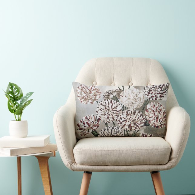 Coussin Rectangle Fleurs de Carnation Vieillies Panachées avec Ciel  (Chaise)