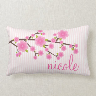 Coussin Rectangle Fleurs de cerisier roses Girly personnalisées