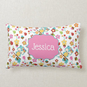 Coussin Rectangle Fleurs de Chouette de Forêt mignonne Filles Nom pe