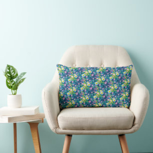 Coussin Rectangle Fleurs de nature numérique, bleu pâquerette