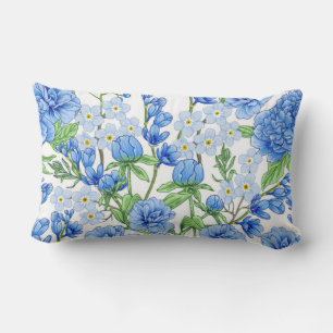 Coussin Rectangle Fleurs de printemps bleues au feuillage vert
