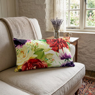 Coussin Rectangle Fleurs de style vintage à grande aquarelle