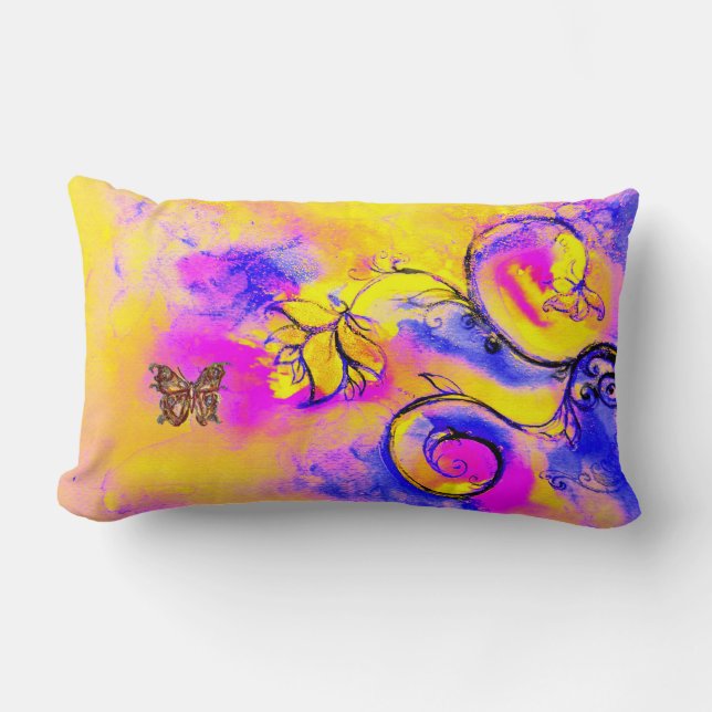 COUSSIN RECTANGLE FLEURS ET BUTTERFLITS BLANCS (Recto)