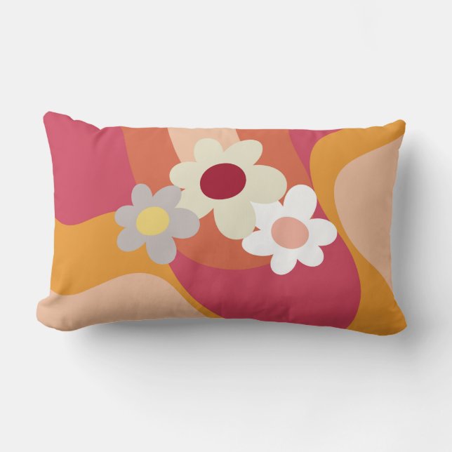 Coussin Rectangle Fleurs et vagues de style rétro (Recto)