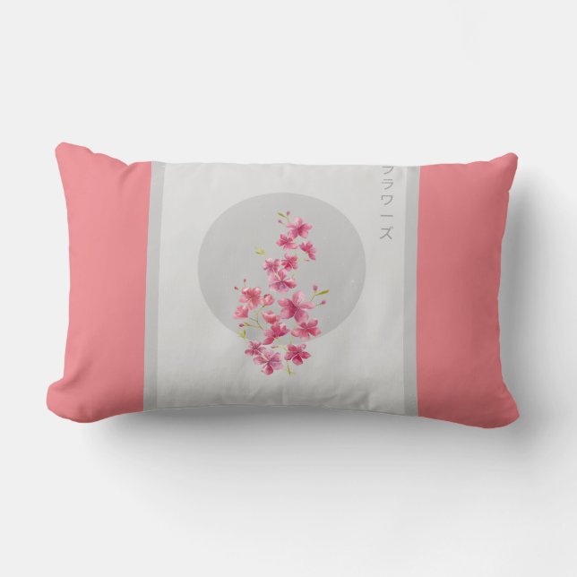 Coussin Rectangle Fleurs florales japonaises roses au printemps (Recto)