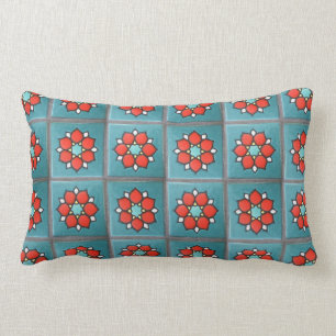 Coussin Rectangle Fleurs oranges de Firey sur Teal