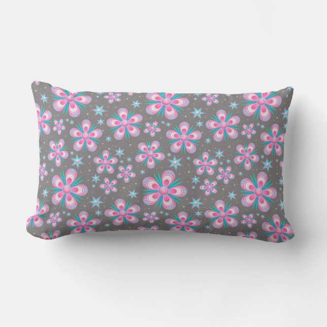 Coussin Rectangle Fleurs Paisley Pink Retro 60s (Recto)