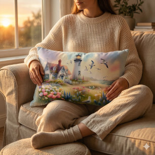 Coussin Rectangle Fleurs printanières de Cottage côtier au phare