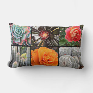 Coussin Rectangle Fleurs roses et cactus photo collage coloré gras