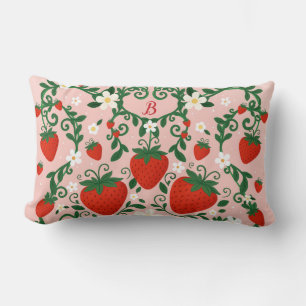 Coussin Rectangle Fleurs roses et rouges de fraise mignonnes