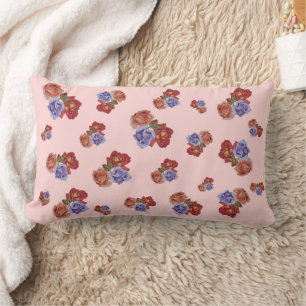 Coussin Rectangle fleurs roses rouges et bourgeons roses fleurs flor