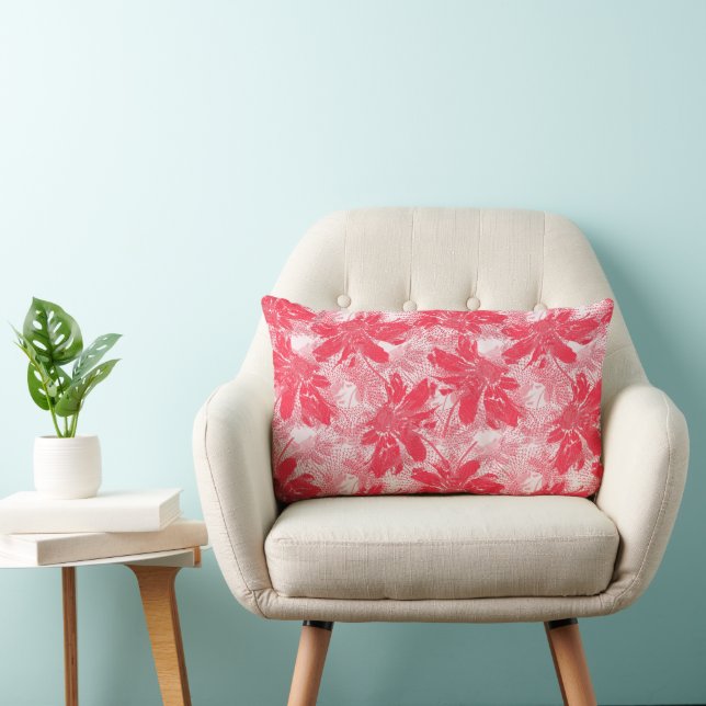 Coussin Rectangle Fleurs rouges sur blanc. (Chaise)