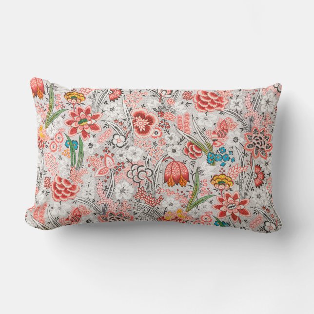 COUSSIN RECTANGLE FLEURS SAUVAGES BLEU ROUGE JAUNE TULIPS, FLORALE F (Recto)