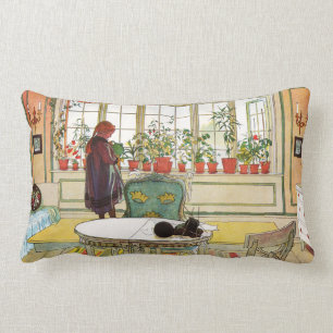 Coussin Rectangle Fleurs sur le rebord de la fenêtre par Carl Larsso